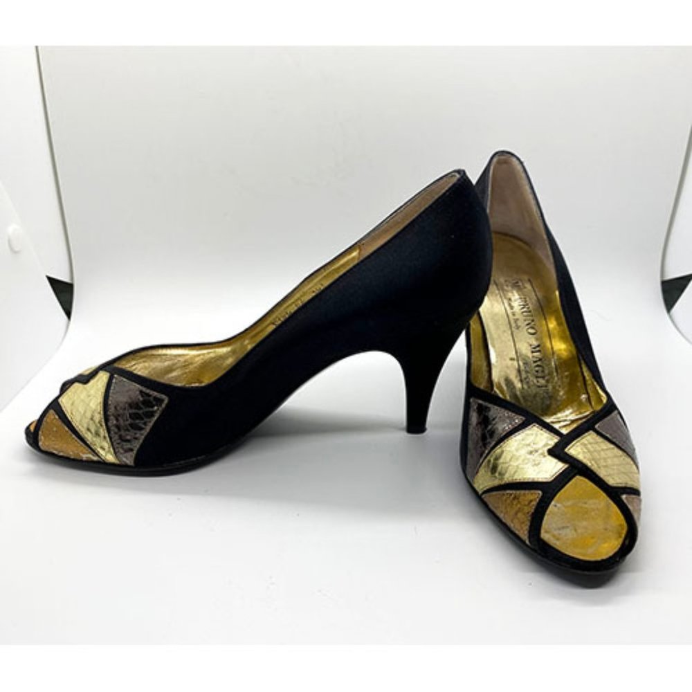 Bruno Magli Vintage Peep Toe Pumps Metallic Detail